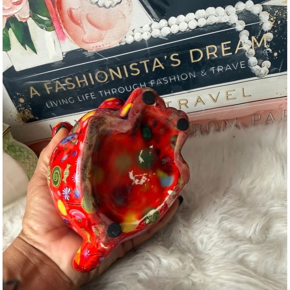 Red Candy Pattern Ceramic Dog Money Jar Treat Canister Whimsical Kitchen Decor